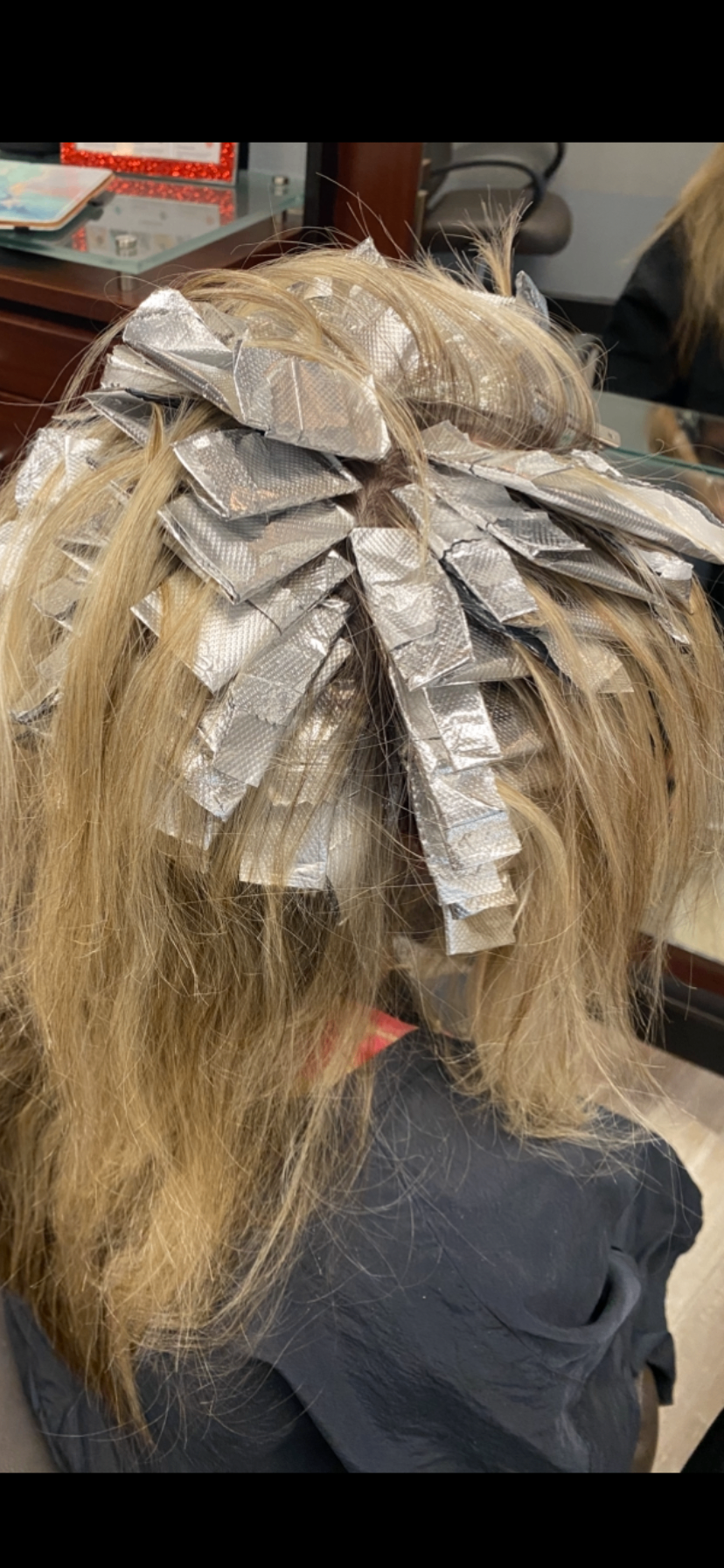 Full head of foil highlights in progress